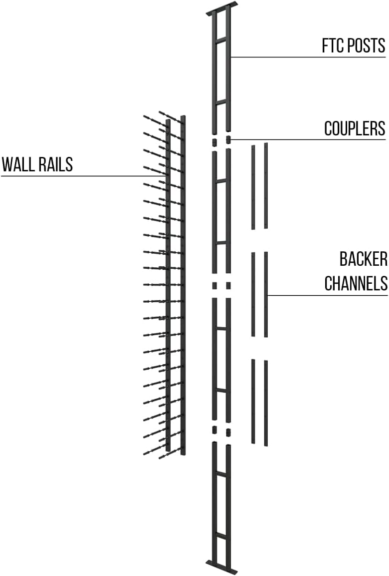 Ultra Wine Racks Floor-to-Ceiling Mount Display (1 Side, Double Deep, Black, Holds 42 Wine Bottles) - Modern Metal Wine Storage for Wine Cellars, Home Bars, Kitchens, and Dining Rooms