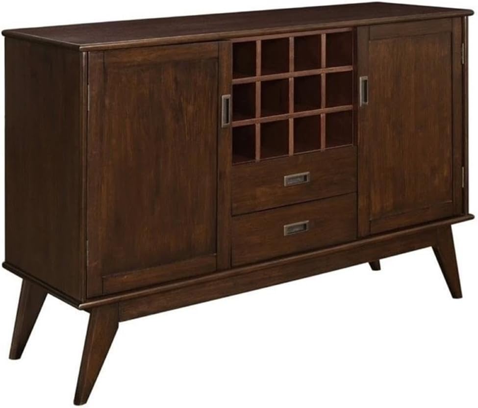SIMPLIHOME Clarkson 8-Bottle SOLID ACACIA WOOD 39 inch Wide Mid Century Wine Cabinet in Rustic Natural Aged Brown for the Living Room, Dining Room and Kitchen