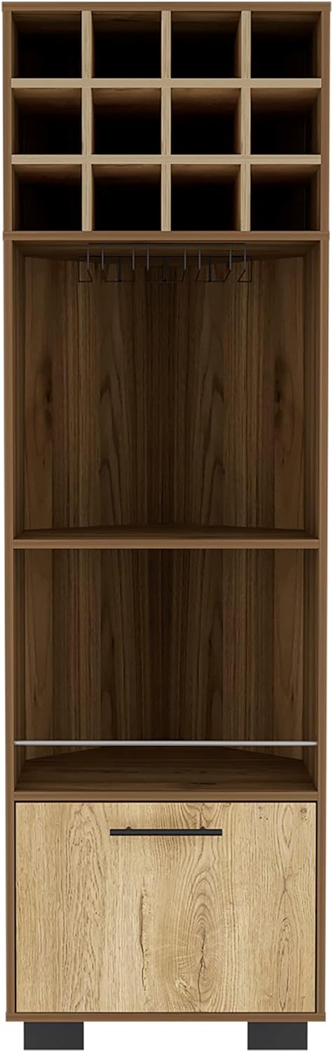 Corner Bar Cabinet with Built-in Wine Rack and Two Side Shelves, Modern Design, Multi-Use for Living Space, 70.9 Inches Tall