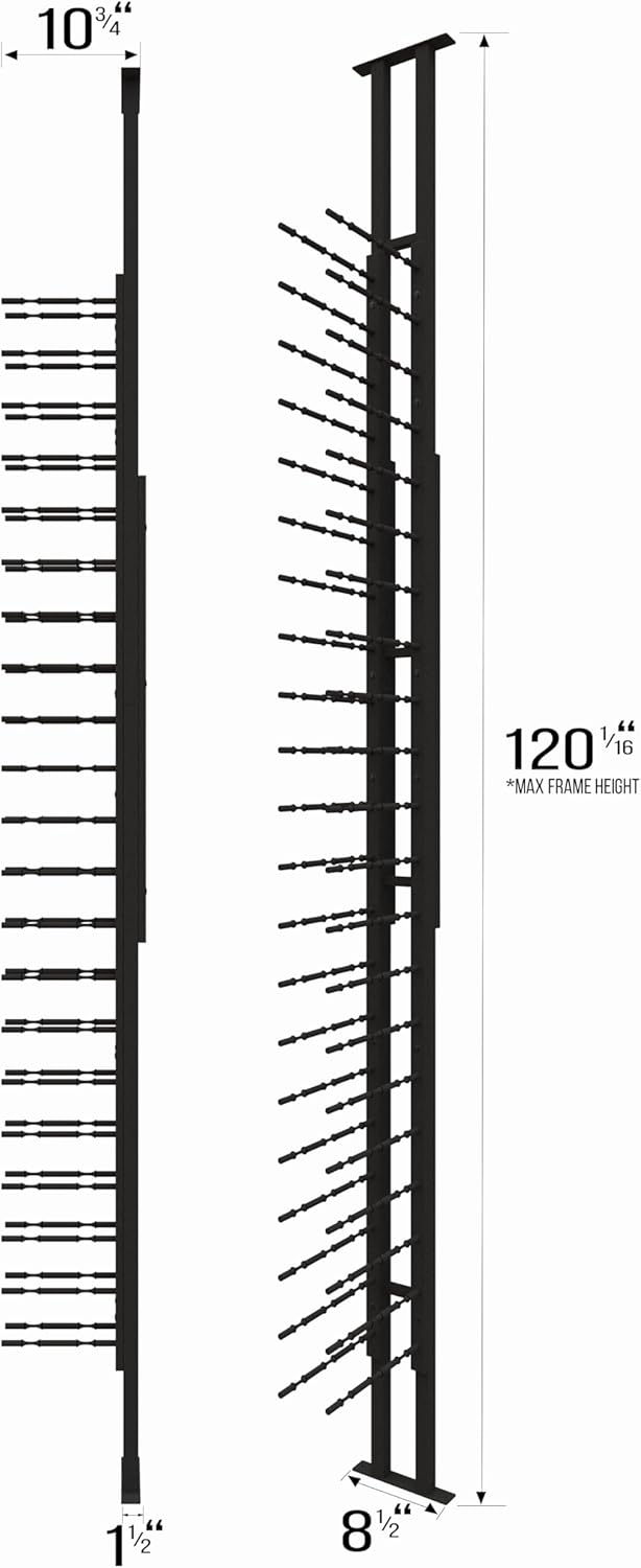 Ultra Wine Racks Floor-to-Ceiling Mount Display (1 Side, Double Deep, Black, Holds 42 Wine Bottles) - Modern Metal Wine Storage for Wine Cellars, Home Bars, Kitchens, and Dining Rooms