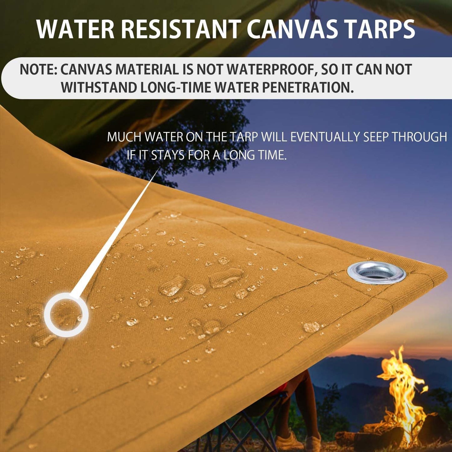 FoundGo 12x16ft Canvas Tarp 22 Mil Tarps 14 oz Canvas Tarpaulin Heavy Duty Cloth Water/UV Resistant Cover with Rustproof Grommets & Ropes for Cars,Roofs,Boats,Camps,Sunshades,Moisture Barrier -Tan