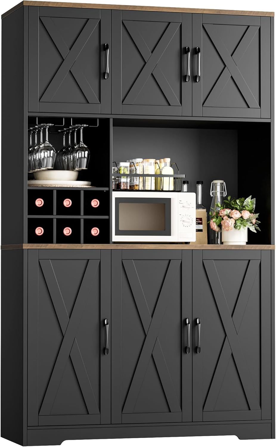 HOSTACK Kitchen Pantry Storage Cabinet, 71" Tall Food Pantry Cabinet with Microwave Stand, Farmhouse Kitchen Hutch, Coffee Bar Hutch with Wine Rack for Dining Room, Living Room, White