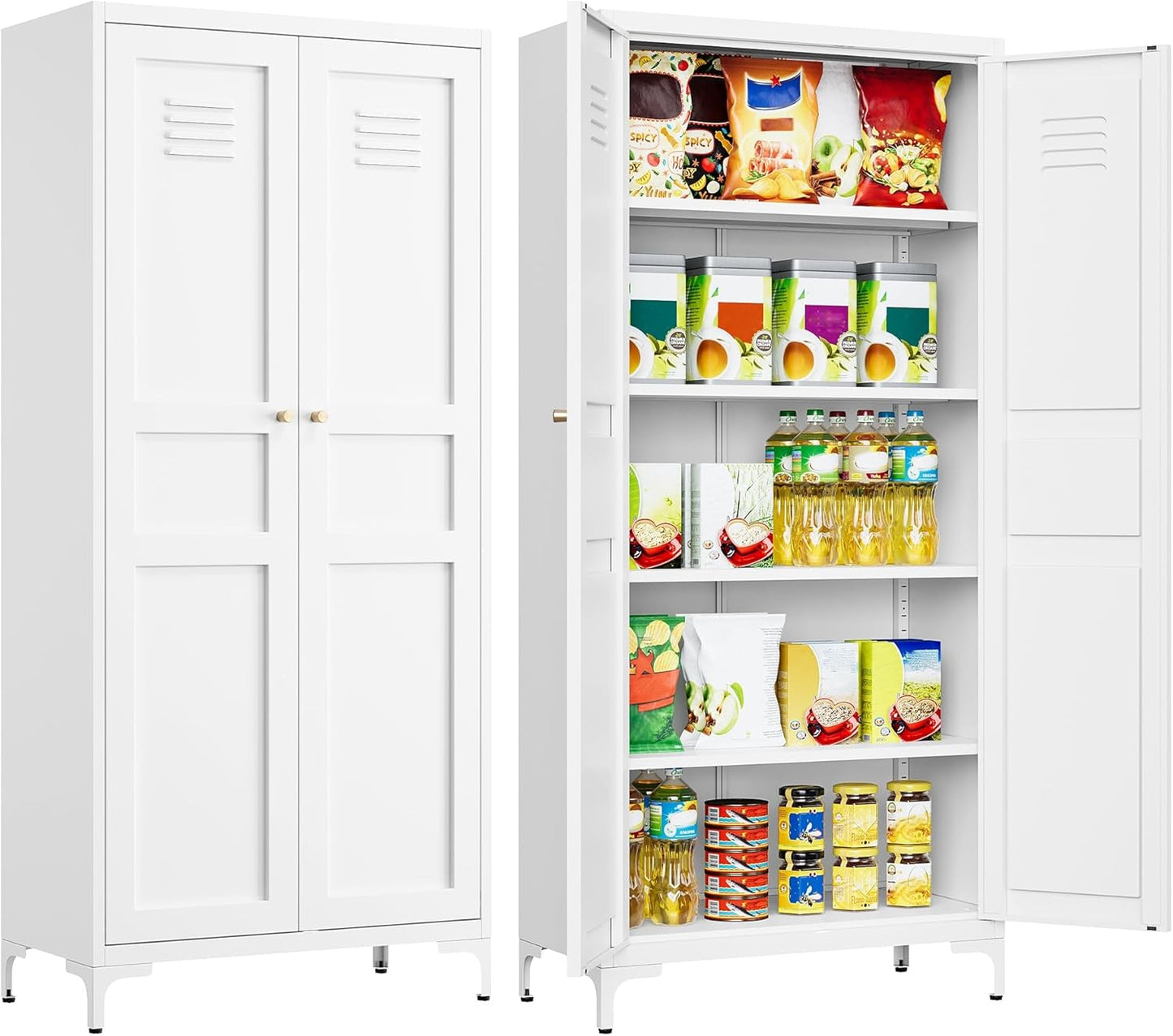 SISESOL White Metal Storage Cabinet,71" Tall Pantry Cabinet,Kitchen Pantry Storage Cabinets with 2 Doors and 6 Shelves,Wide Deep Food Cupboard for Home,Kitchen,Dining/Living Room