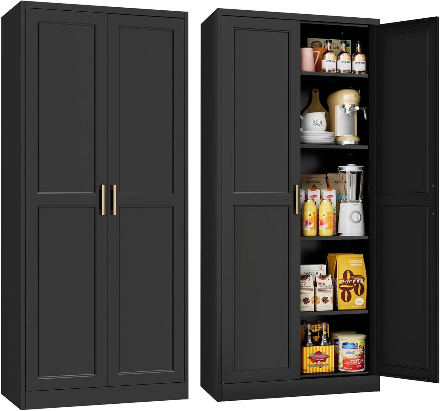 71" Tall Metal Storage Cabinet, Kitchen Pantry Storage Cabinets with Doors and 4 Shelves, White Pantry Cabinet, Utility Kitchen Cupboard, Large Steel Cabinets for Dining Room, Office, Living Room