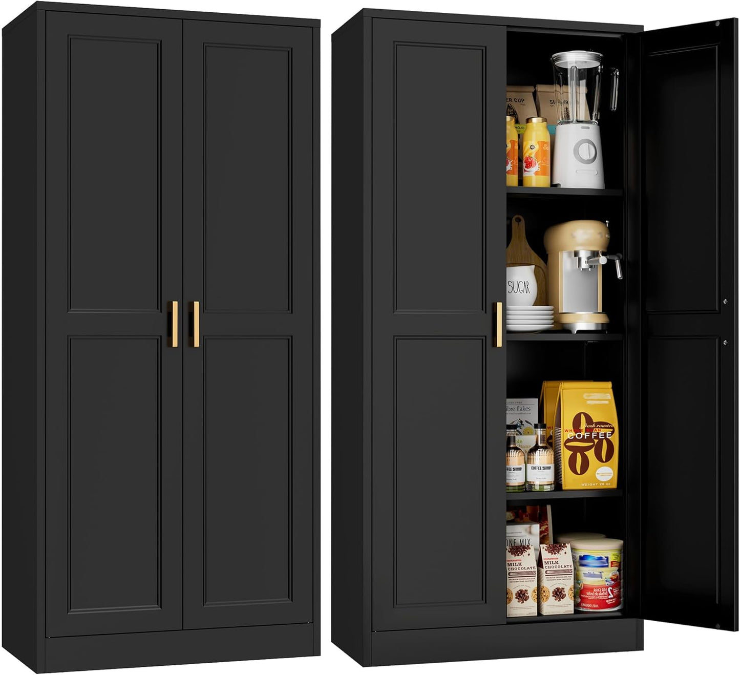 71" Tall Metal Storage Cabinet, Kitchen Pantry Storage Cabinets with Doors and 4 Shelves, White Pantry Cabinet, Utility Kitchen Cupboard, Large Steel Cabinets for Dining Room, Office, Living Room