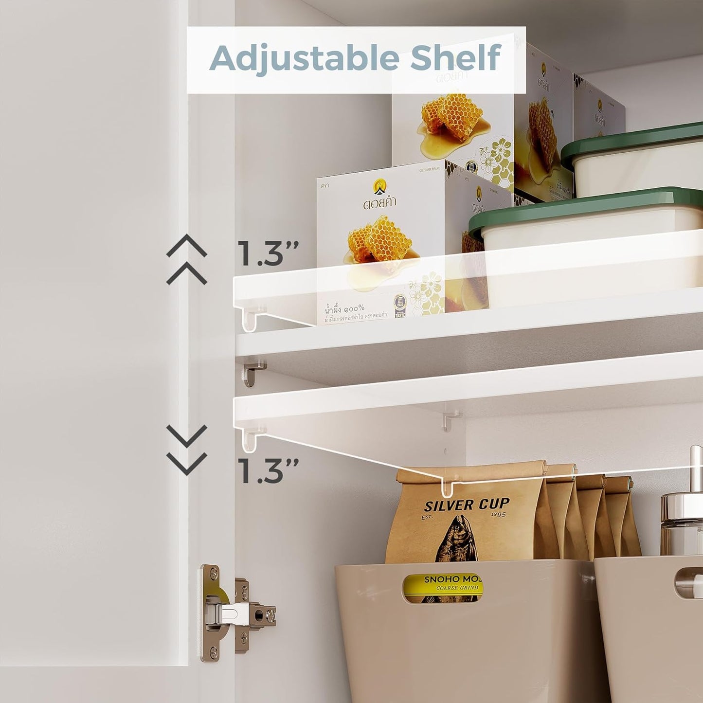 IRONCK Kitchen Pantry Storage Cabinet, Modern Food Pantries with 12 Shelves, 2 Door Racks, Adjustable Shelves, Freestanding Cupboard for Kitchen, Dining Room, White