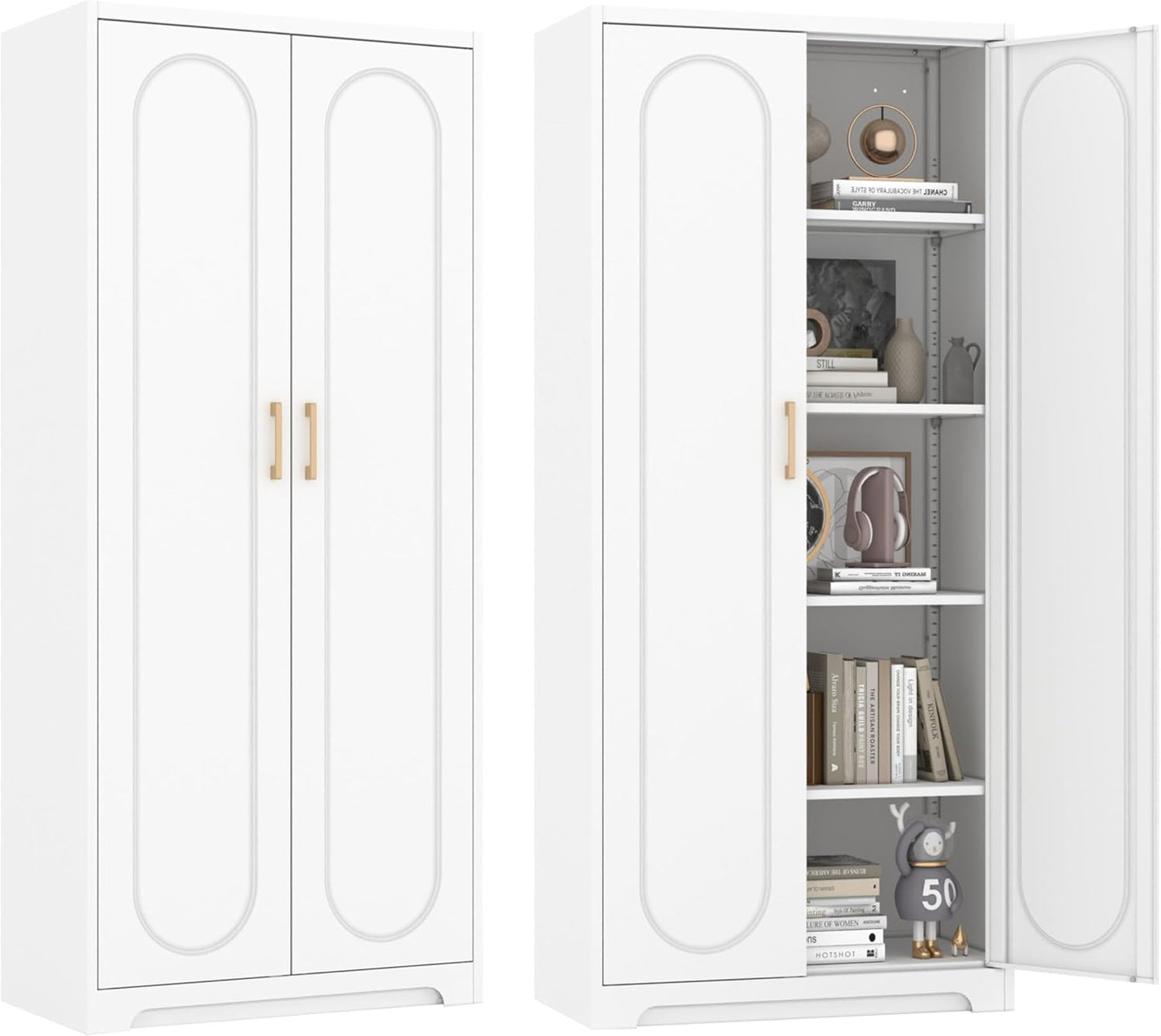 71" Tall Metal Storage Cabinet, Kitchen Pantry Storage Cabinets with Doors and 4 Shelves, White Pantry Cabinet, Utility Kitchen Cupboard, Large Steel Cabinets for Dining Room, Office, Living Room