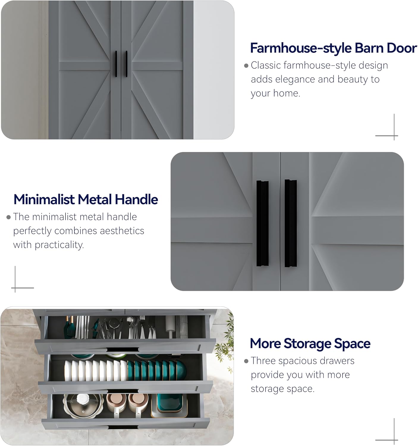 72" LED Kitchen Pantry Cabinet with 3 Drawers Farmhouse Tall Storage Cabinet Wood Food Pantry with Barn Doors and Adjustable Shelves Versatile Storage Freestanding Cupboard for Kitchen