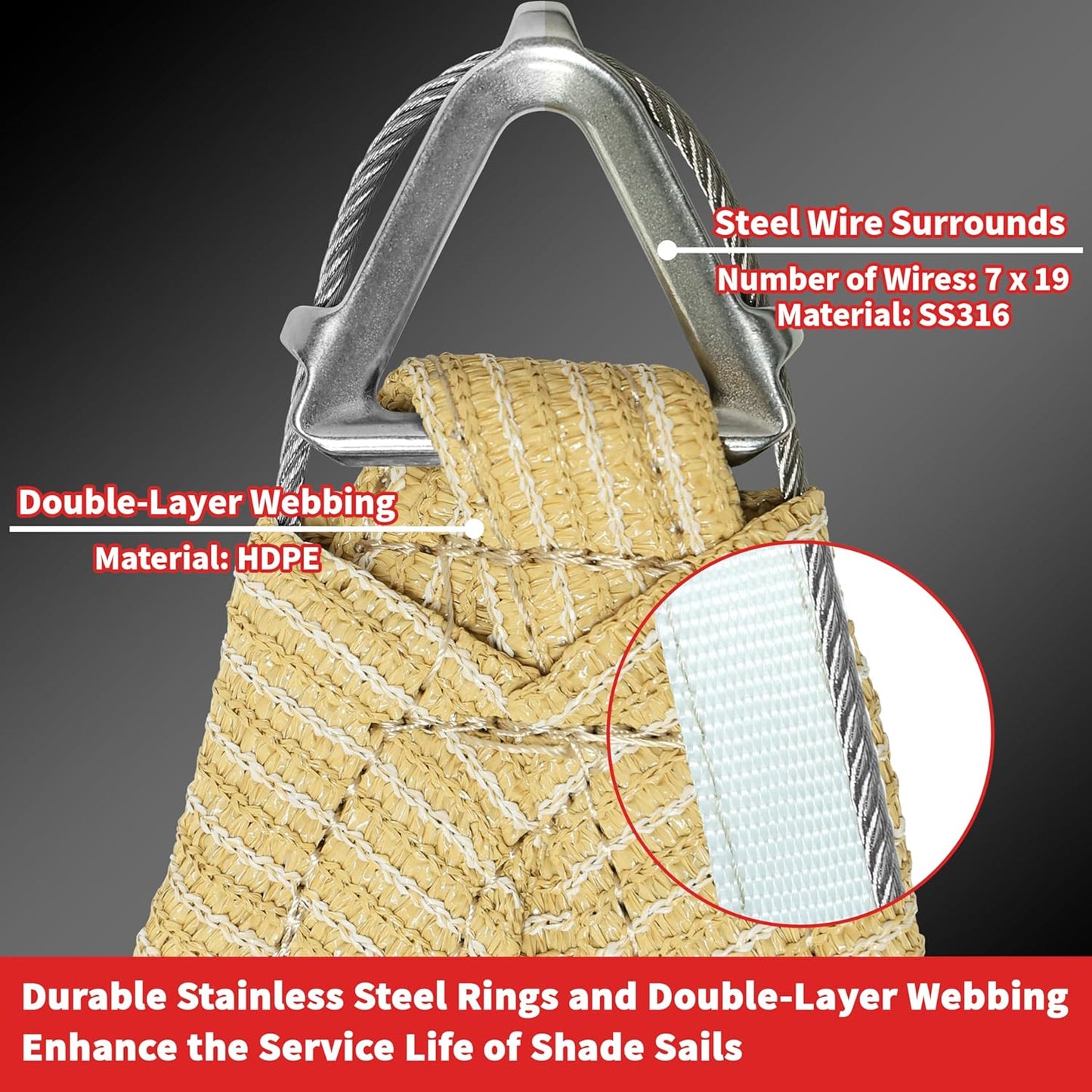 Amgo Heavy Duty 16' x 20' Beige Sun Shade Rectangle Pro Ring Shade Sail, 260 GSM Commercial Grade UPF50 Sunshade, Reinforced Corners & Edges - 5 Years Warranty (We Make Custom Size)