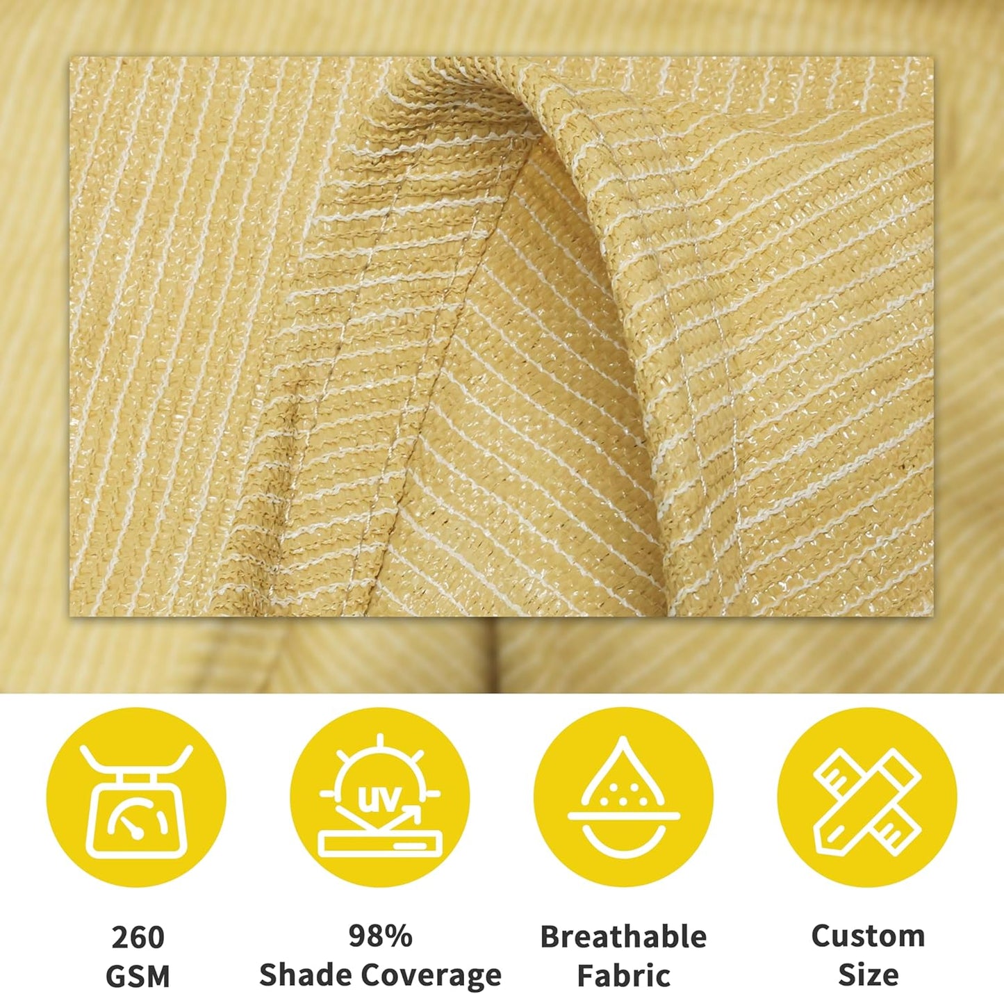 ShadeMart Heavy Duty 16' x 20' Beige Sun Shade Rectangle Pro Ring Shade Sail, 260 GSM Commercial Grade UPF50 Sunshade, Reinforced Corners & Edges - 5 Years Warranty (We Make Custom Size)