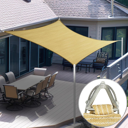 ShadeMart Heavy Duty 16' x 20' Beige Sun Shade Rectangle Pro Ring Shade Sail, 260 GSM Commercial Grade UPF50 Sunshade, Reinforced Corners & Edges - 5 Years Warranty (We Make Custom Size)