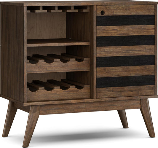 SIMPLIHOME Clarkson 8-Bottle SOLID ACACIA WOOD 39 inch Wide Mid Century Wine Cabinet in Rustic Natural Aged Brown for the Living Room, Dining Room and Kitchen
