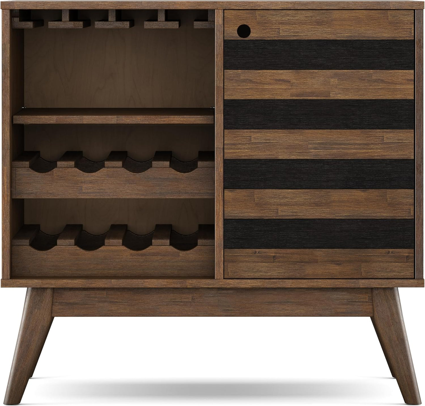 SIMPLIHOME Clarkson 8-Bottle SOLID ACACIA WOOD 39 inch Wide Mid Century Wine Cabinet in Rustic Natural Aged Brown for the Living Room, Dining Room and Kitchen