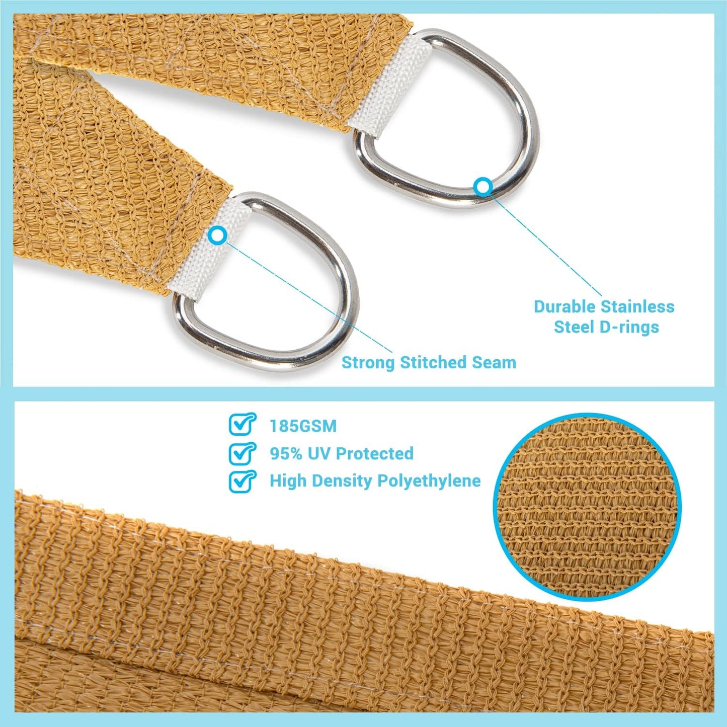 AsterOutdoor Sun Shade Sail Rectangle 16' x 20' UV Block Canopy for Patio Backyard Lawn Garden Outdoor Activities, Sand