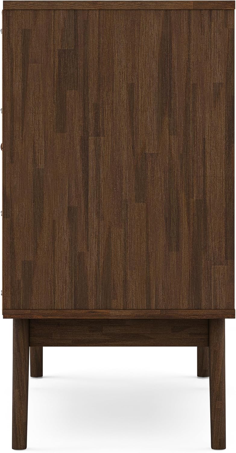 SIMPLIHOME Clarkson 8-Bottle SOLID ACACIA WOOD 39 inch Wide Mid Century Wine Cabinet in Rustic Natural Aged Brown for the Living Room, Dining Room and Kitchen