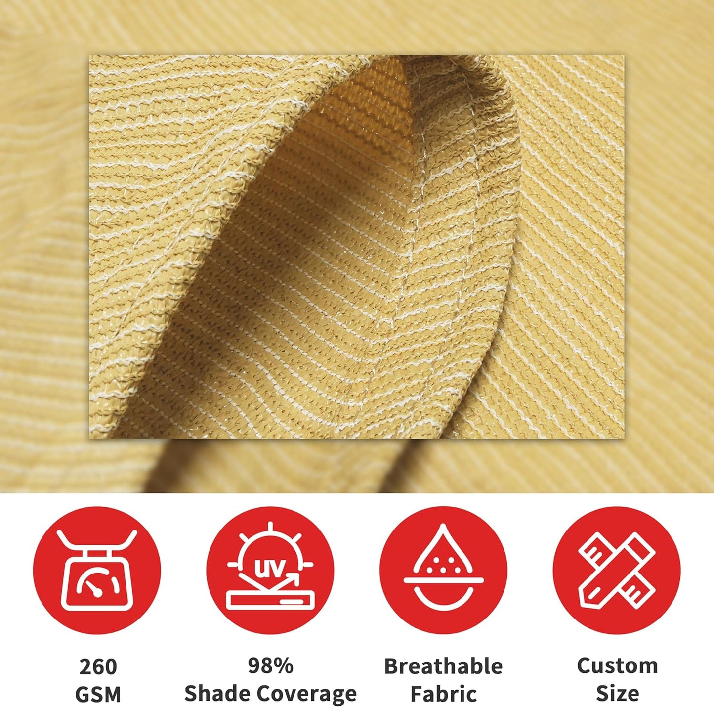 Amgo Heavy Duty 16' x 20' Beige Sun Shade Rectangle Pro Ring Shade Sail, 260 GSM Commercial Grade UPF50 Sunshade, Reinforced Corners & Edges - 5 Years Warranty (We Make Custom Size)