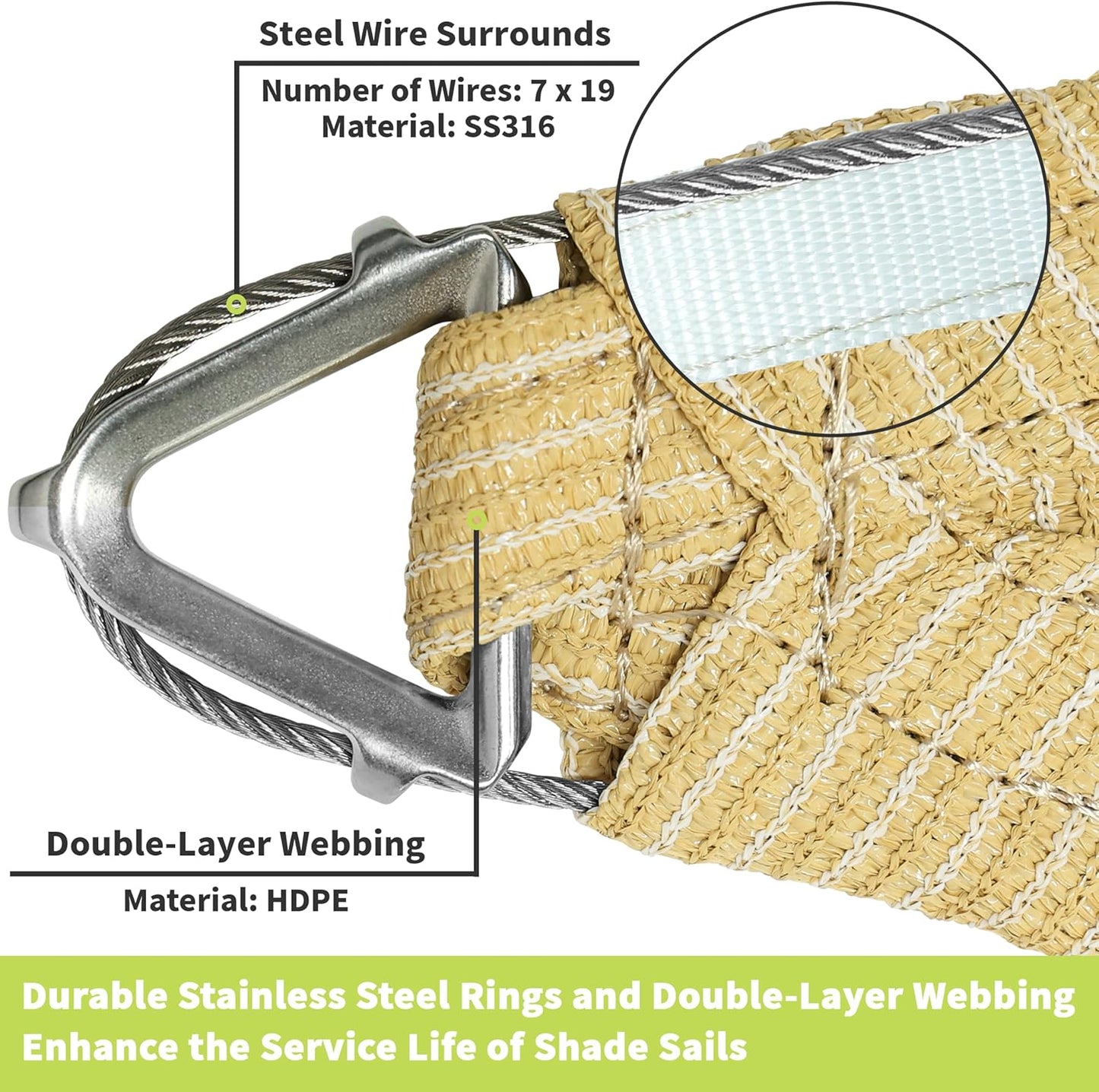 Royal Shade Heavy Duty 18' x 20' Beige Sun Shade Rectangle Pro Ring Shade Sail, 260 GSM Commercial Grade UPF50 Sunshade, Reinforced Corners & Edges - 5 Years Warranty (We Make Custom Size)