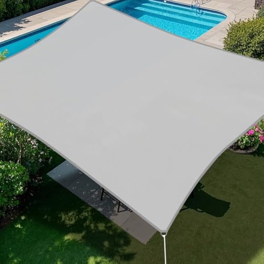 E&K Sunrise 16' x 16' Waterproof Sun Shade Sail Outdoor Rectangle Canopy Shade Cover UV Block for Pergola Patio Backyard Garden Deck (Light Gray)