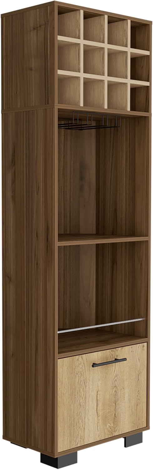 Corner Bar Cabinet with Built-in Wine Rack and Two Side Shelves, Modern Design, Multi-Use for Living Space, 70.9 Inches Tall