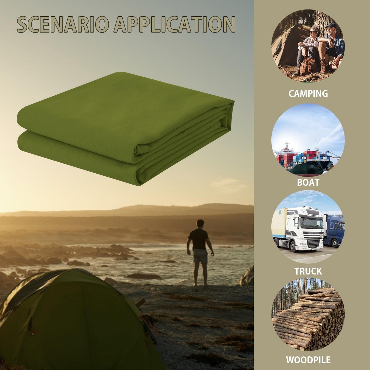 FoundGo 10x24ft Canvas Tarp 22 Mil Tarps 14 oz Canvas Tarpaulin Heavy Duty Cloth Water/UV Resistant Cover with Rustproof Grommets & Ropes for Cars,Roofs,Boats,Camps,Sunshades，Moisture Barrier -Avocado