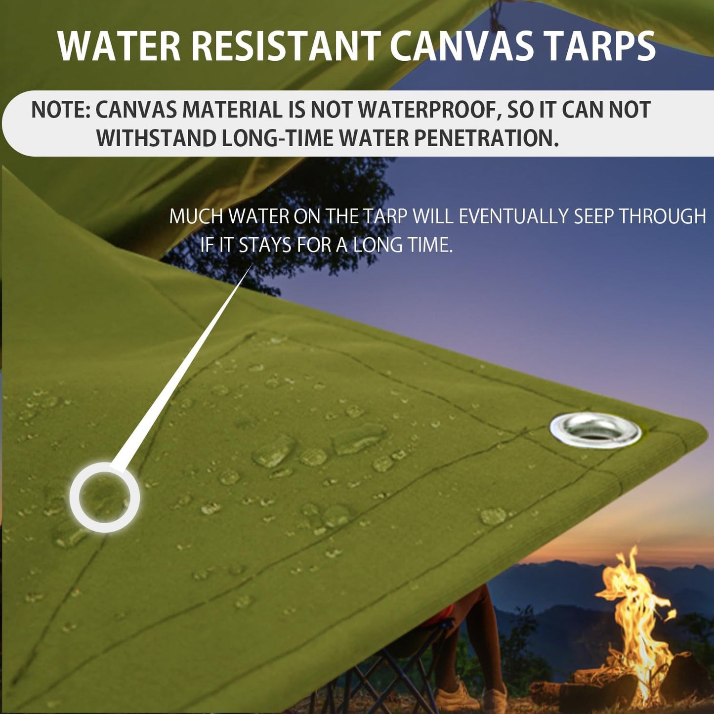 FoundGo 10x24ft Canvas Tarp 22 Mil Tarps 14 oz Canvas Tarpaulin Heavy Duty Cloth Water/UV Resistant Cover with Rustproof Grommets & Ropes for Cars,Roofs,Boats,Camps,Sunshades，Moisture Barrier -Avocado