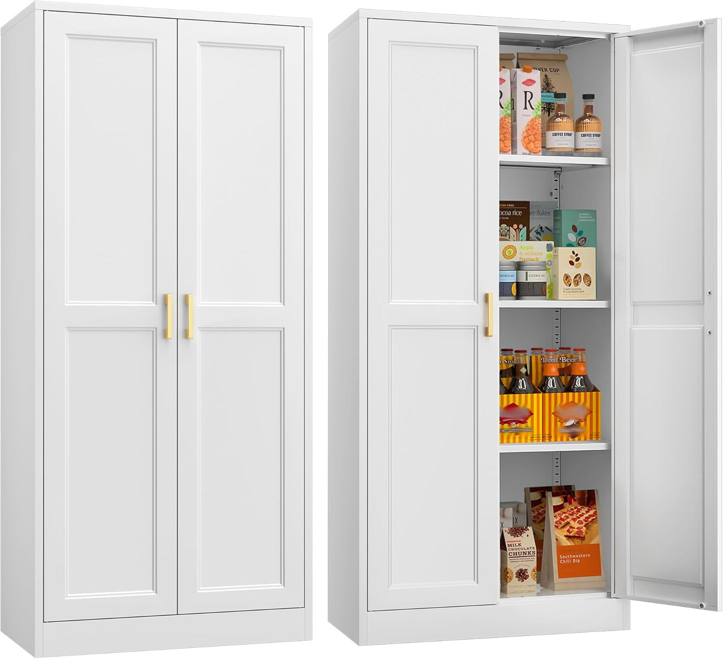 71" Tall Metal Storage Cabinet, Kitchen Pantry Storage Cabinets with Doors and 4 Shelves, White Pantry Cabinet, Utility Kitchen Cupboard, Large Steel Cabinets for Dining Room, Office, Living Room