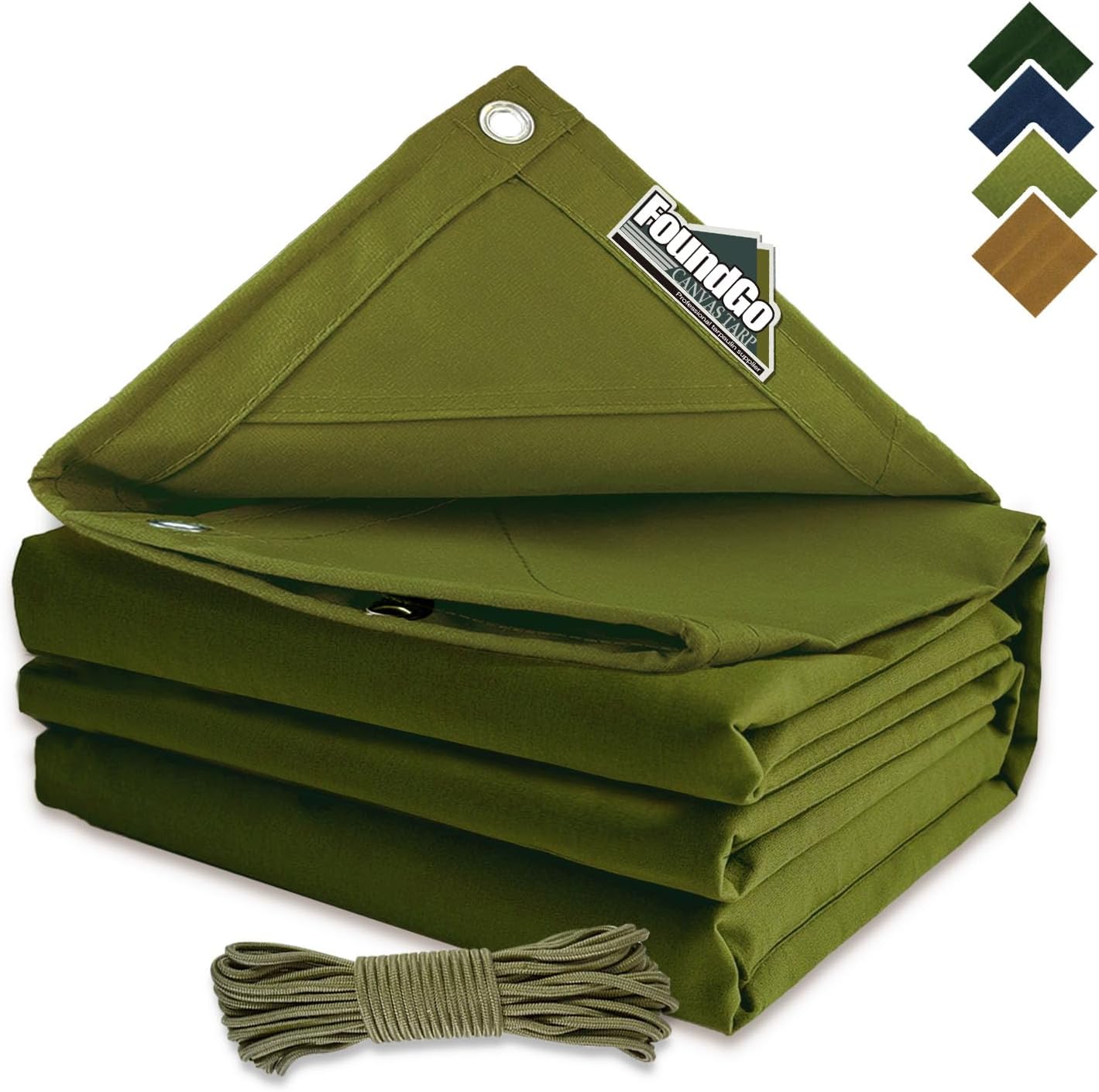 FoundGo 10x24ft Canvas Tarp 22 Mil Tarps 14 oz Canvas Tarpaulin Heavy Duty Cloth Water/UV Resistant Cover with Rustproof Grommets & Ropes for Cars,Roofs,Boats,Camps,Sunshades，Moisture Barrier -Avocado