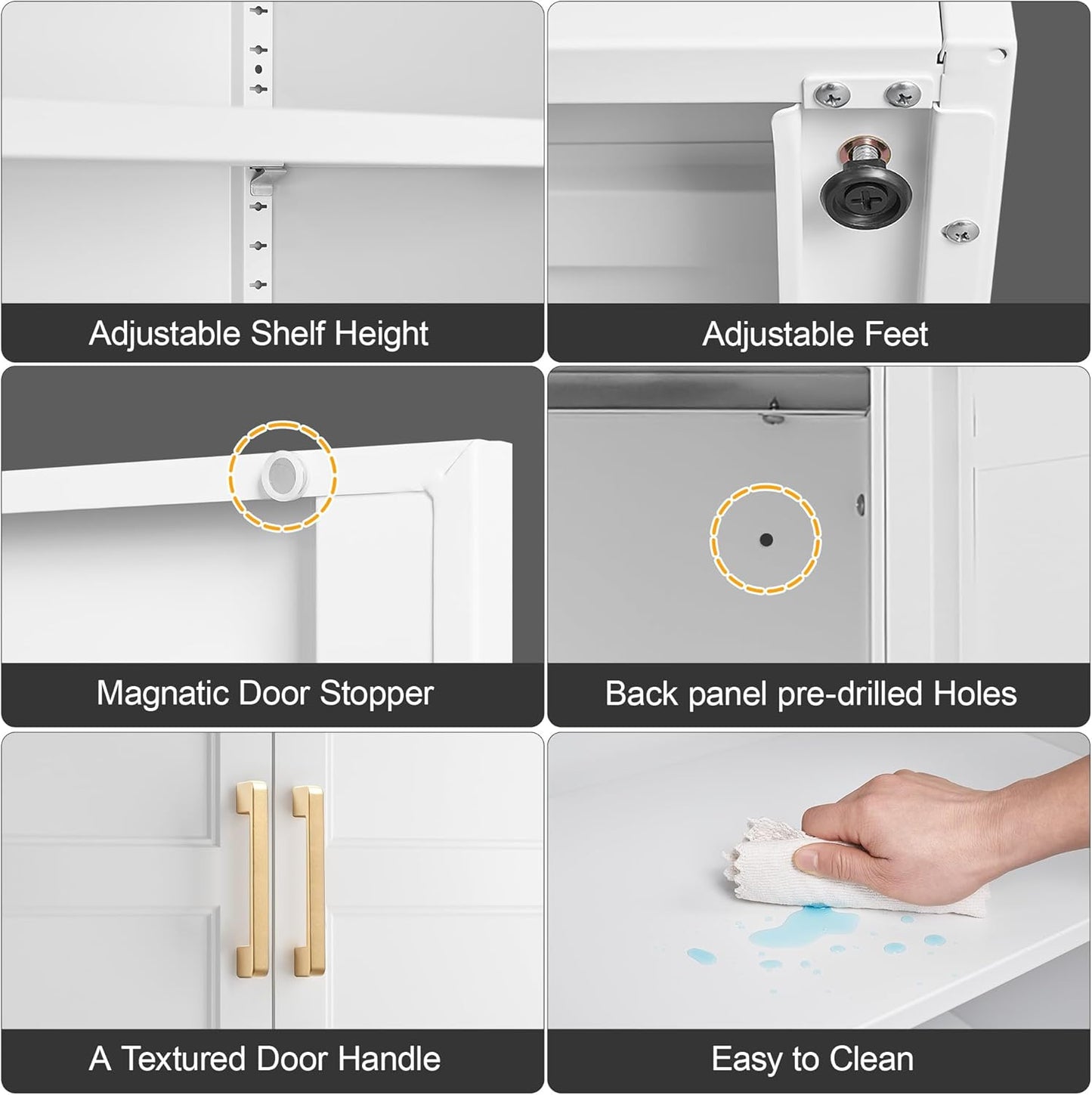 71" Tall Metal Storage Cabinet, Kitchen Pantry Storage Cabinets with Doors and 4 Shelves, White Pantry Cabinet, Utility Kitchen Cupboard, Large Steel Cabinets for Dining Room, Office, Living Room