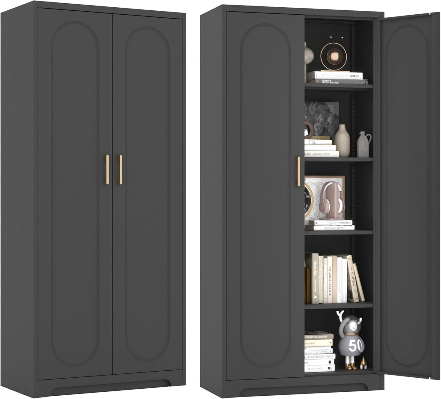 71" Tall Metal Storage Cabinet, Kitchen Pantry Storage Cabinets with Doors and 4 Shelves, White Pantry Cabinet, Utility Kitchen Cupboard, Large Steel Cabinets for Dining Room, Office, Living Room