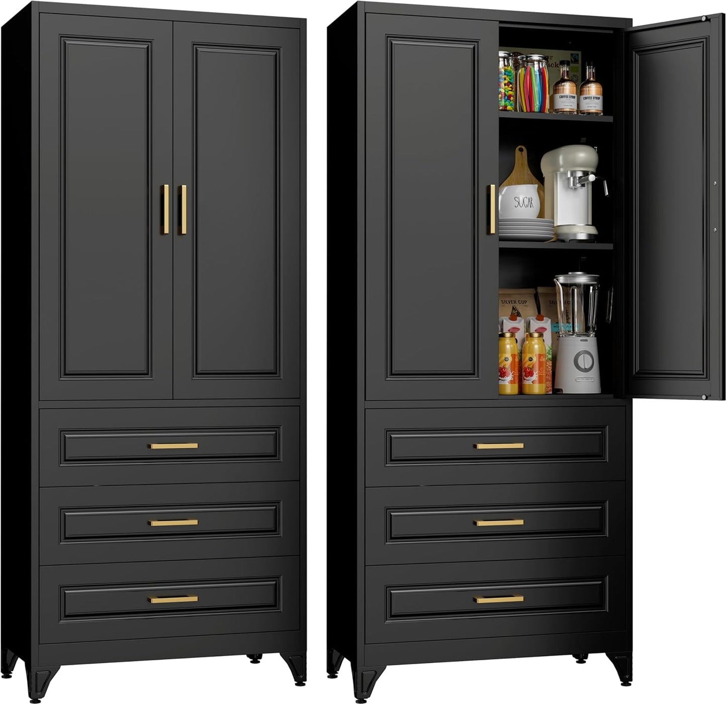 71" Tall Metal Storage Cabinet, Kitchen Pantry Storage Cabinets with Doors and 4 Shelves, White Pantry Cabinet, Utility Kitchen Cupboard, Large Steel Cabinets for Dining Room, Office, Living Room