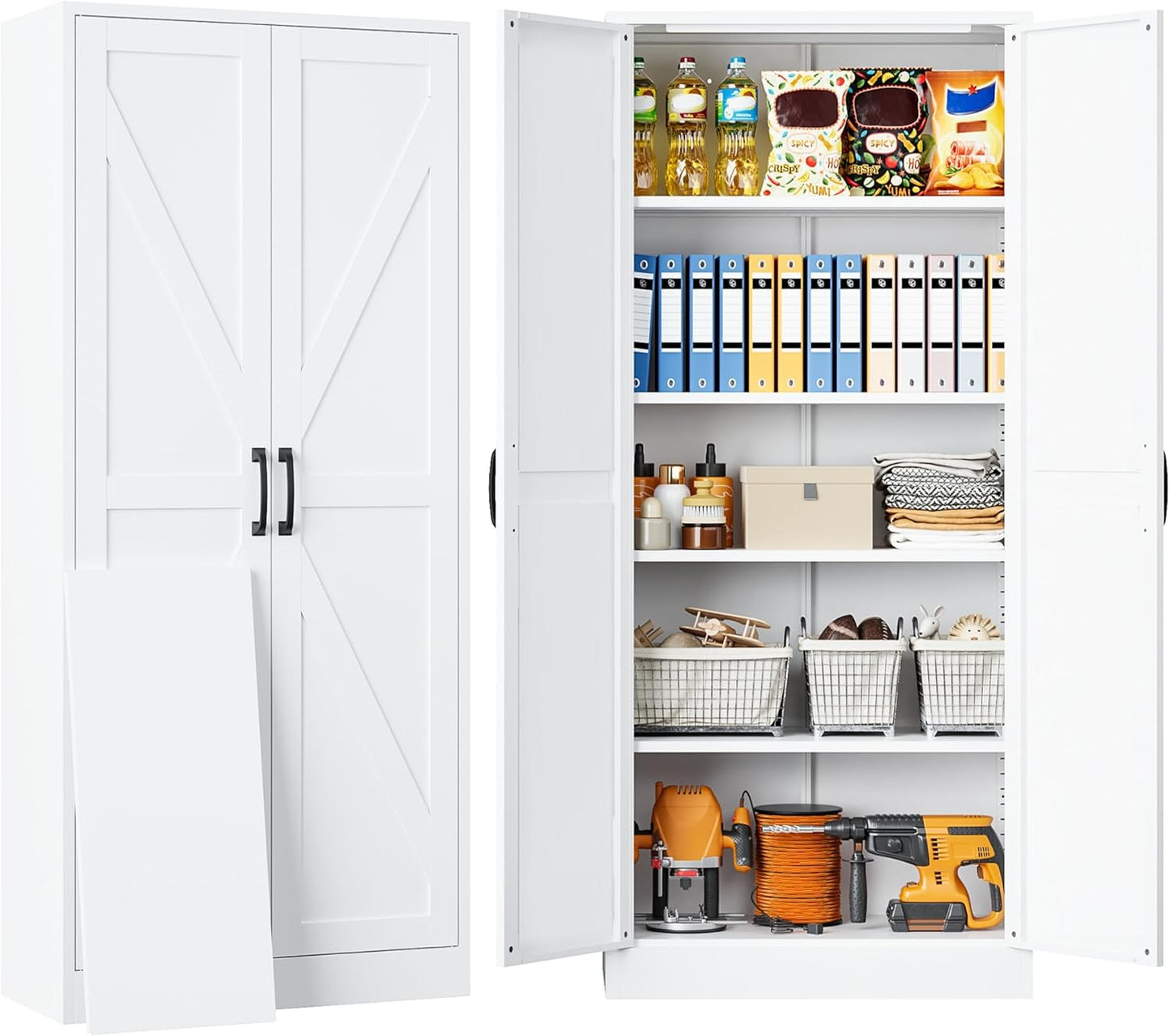 SISESOL White Metal Storage Cabinet,71" Tall Pantry Cabinet,Kitchen Pantry Storage Cabinets with 2 Doors and 6 Shelves,Wide Deep Food Cupboard for Home,Kitchen,Dining/Living Room