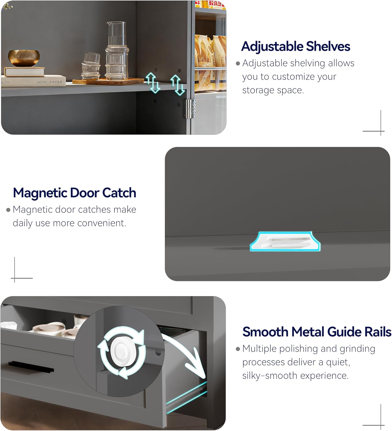 72" LED Kitchen Pantry Cabinet with 3 Drawers Farmhouse Tall Storage Cabinet Wood Food Pantry with Barn Doors and Adjustable Shelves Versatile Storage Freestanding Cupboard for Kitchen