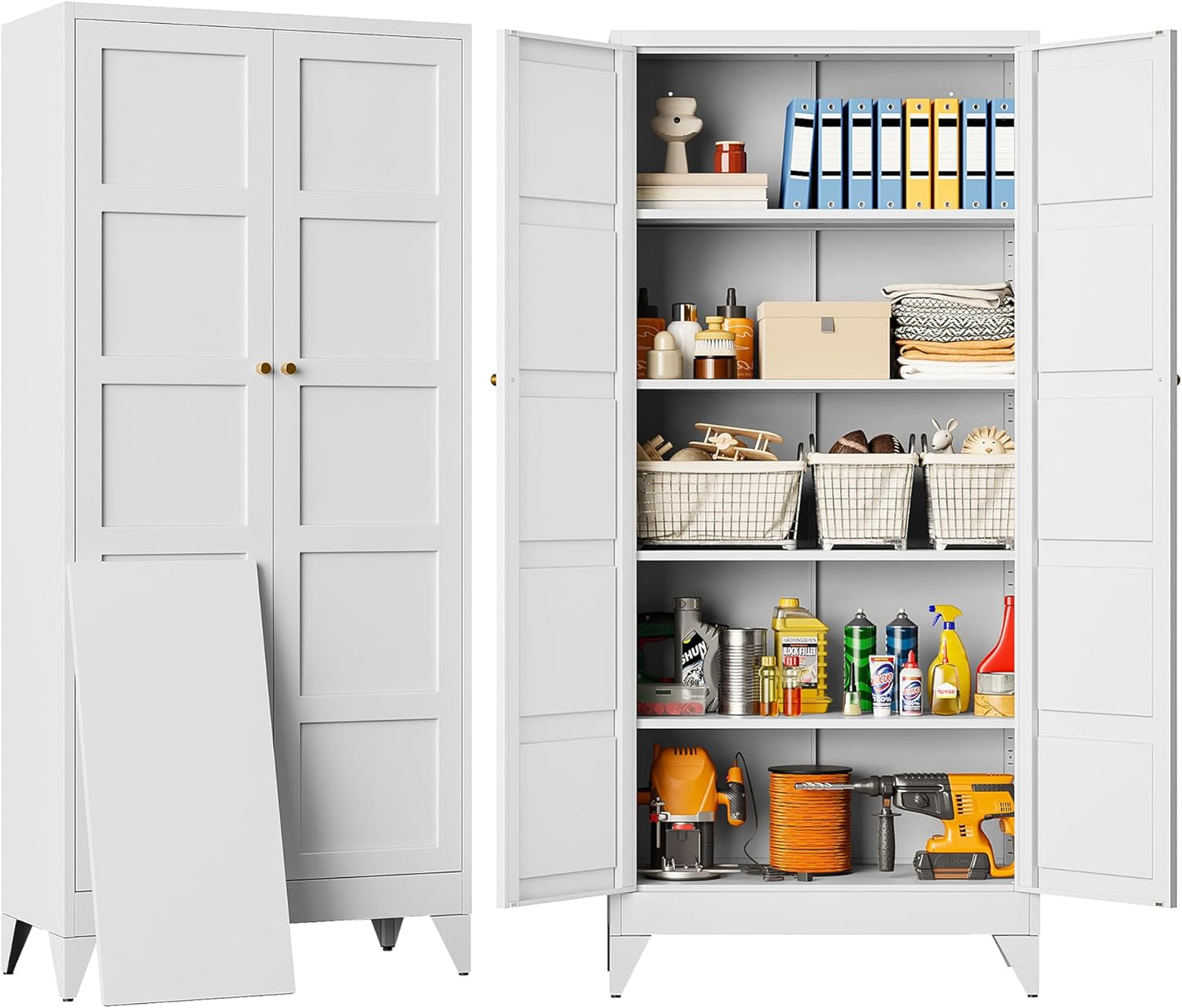 SISESOL White Metal Storage Cabinet,71" Tall Pantry Cabinet,Kitchen Pantry Storage Cabinets with 2 Doors and 6 Shelves,Wide Deep Food Cupboard for Home,Kitchen,Dining/Living Room