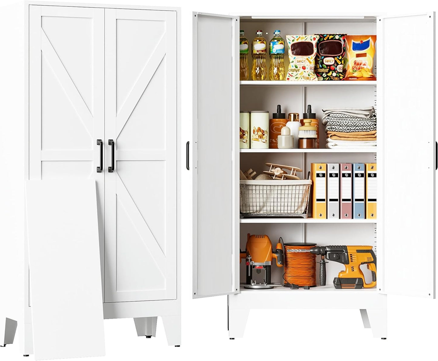SISESOL White Metal Storage Cabinet,71" Tall Pantry Cabinet,Kitchen Pantry Storage Cabinets with 2 Doors and 6 Shelves,Wide Deep Food Cupboard for Home,Kitchen,Dining/Living Room