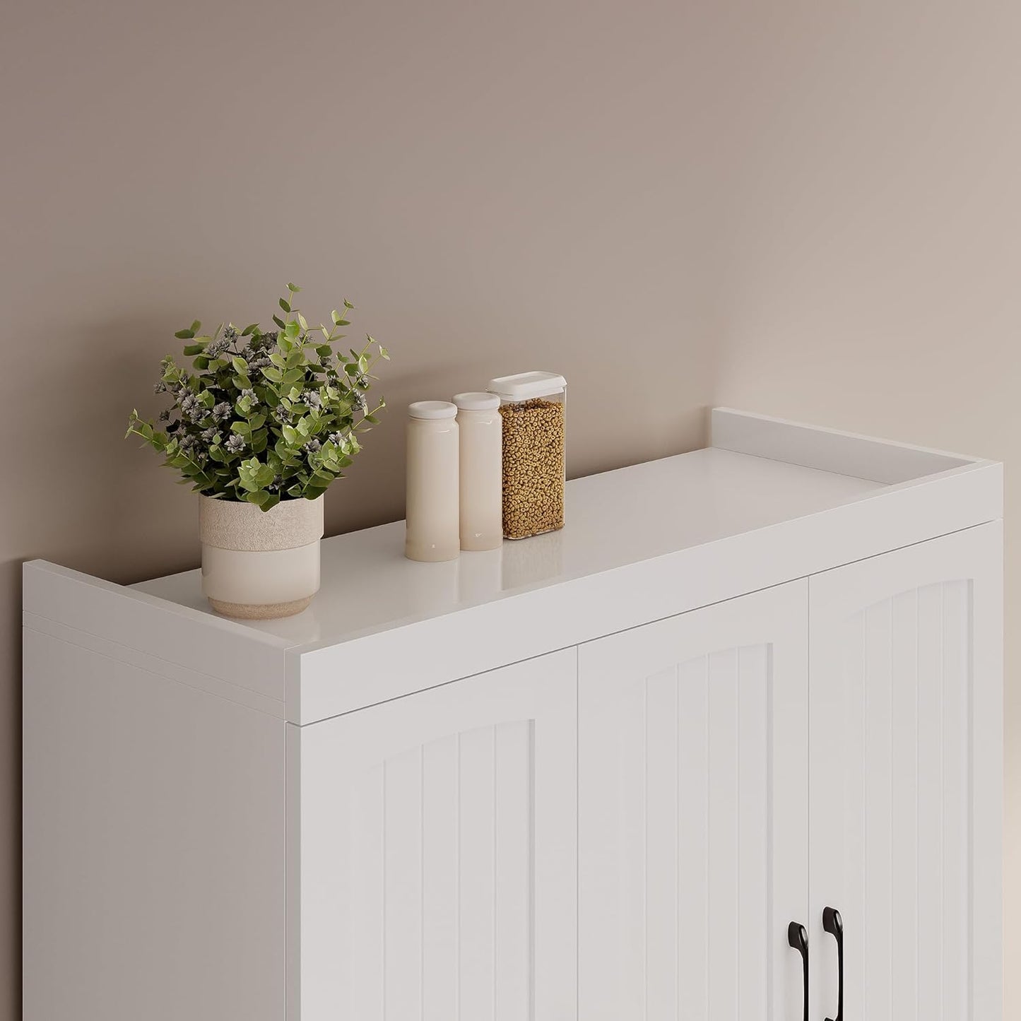 IRONCK Kitchen Pantry Storage Cabinet, Modern Food Pantries with 12 Shelves, 2 Door Racks, Adjustable Shelves, Freestanding Cupboard for Kitchen, Dining Room, White