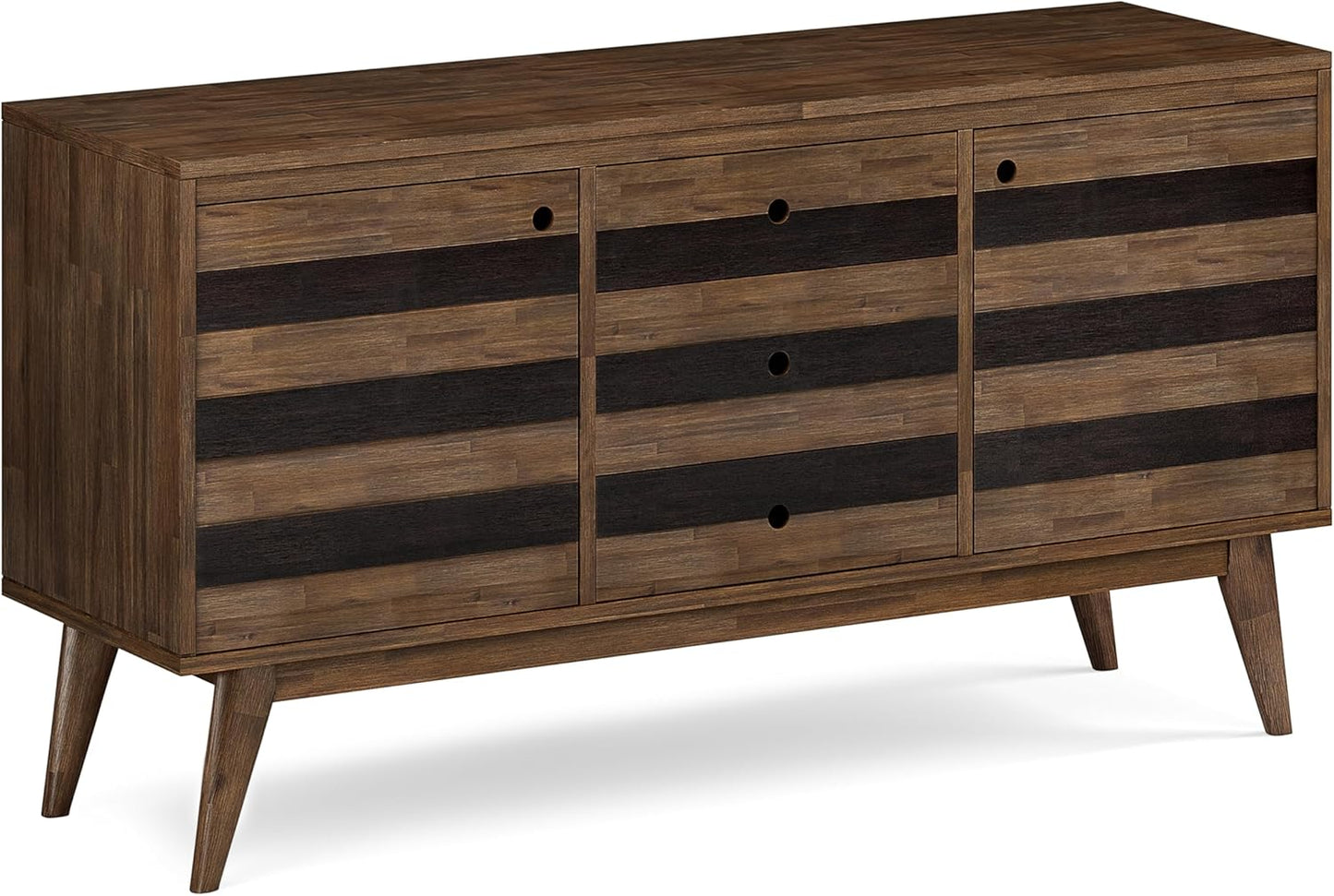 SIMPLIHOME Clarkson 8-Bottle SOLID ACACIA WOOD 39 inch Wide Mid Century Wine Cabinet in Rustic Natural Aged Brown for the Living Room, Dining Room and Kitchen