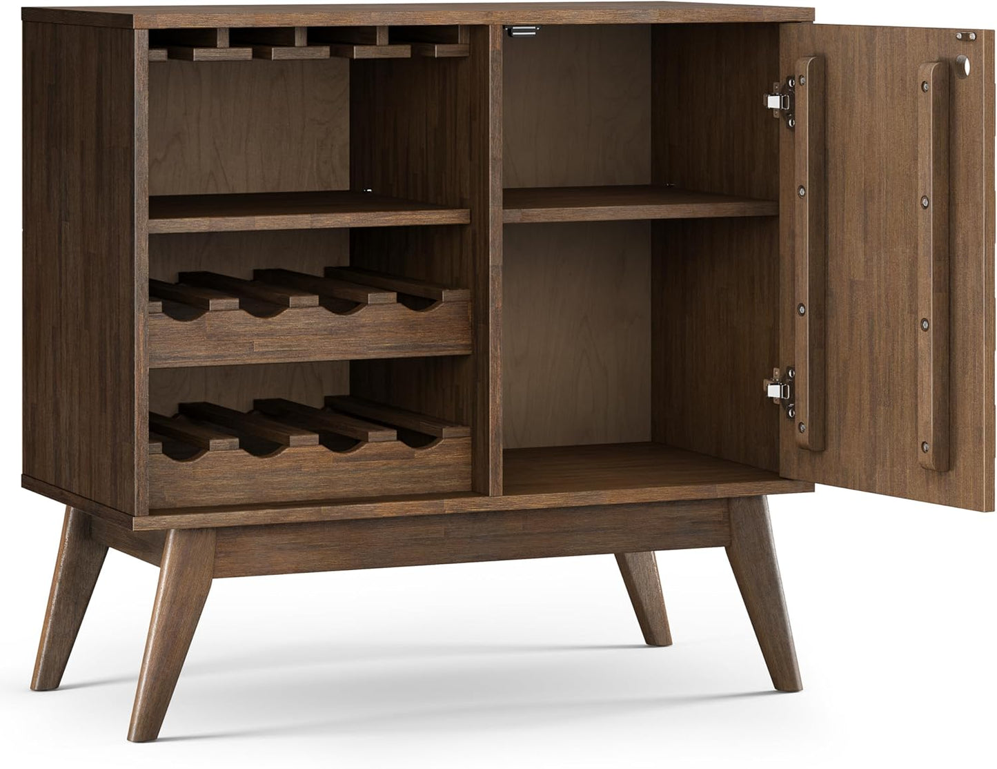 SIMPLIHOME Clarkson 8-Bottle SOLID ACACIA WOOD 39 inch Wide Mid Century Wine Cabinet in Rustic Natural Aged Brown for the Living Room, Dining Room and Kitchen