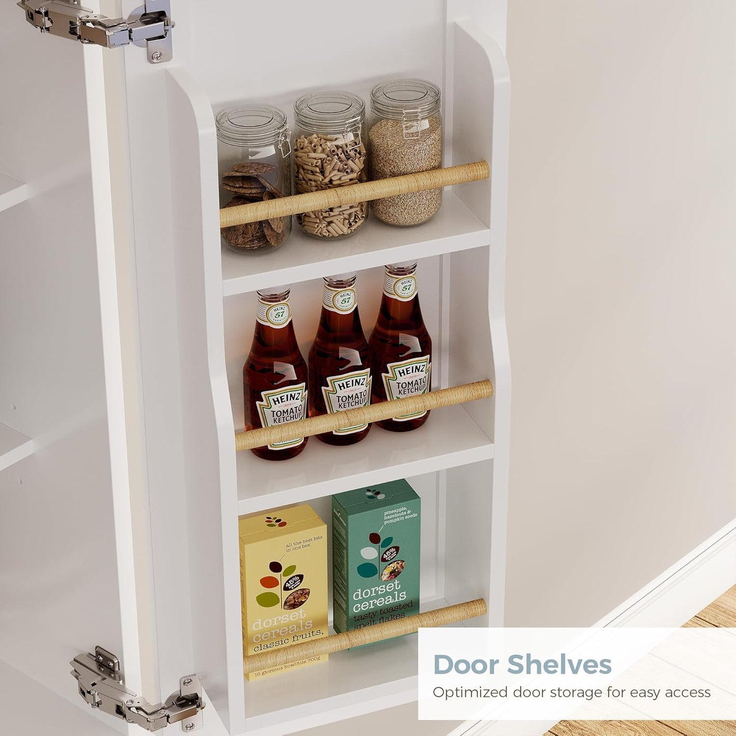 IRONCK Kitchen Pantry Storage Cabinet, Modern Food Pantries with 12 Shelves, 2 Door Racks, Adjustable Shelves, Freestanding Cupboard for Kitchen, Dining Room, White