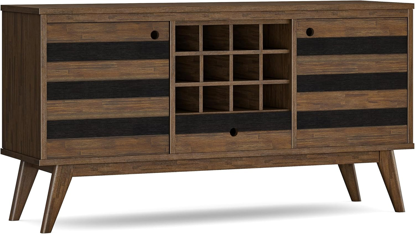 SIMPLIHOME Clarkson 8-Bottle SOLID ACACIA WOOD 39 inch Wide Mid Century Wine Cabinet in Rustic Natural Aged Brown for the Living Room, Dining Room and Kitchen