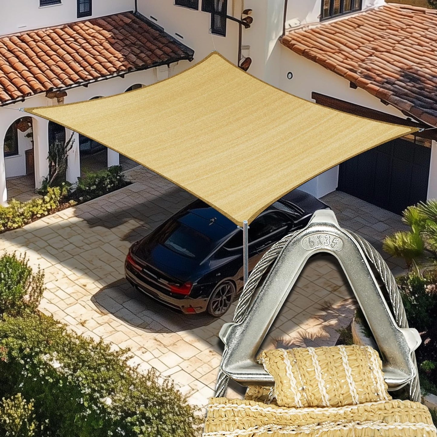 Amgo Heavy Duty 16' x 20' Beige Sun Shade Rectangle Pro Ring Shade Sail, 260 GSM Commercial Grade UPF50 Sunshade, Reinforced Corners & Edges - 5 Years Warranty (We Make Custom Size)
