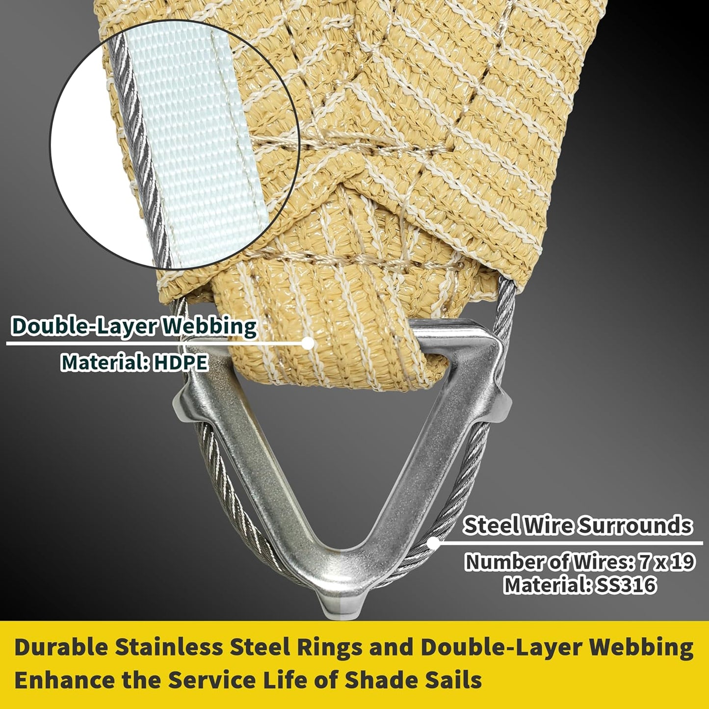 ShadeMart Heavy Duty 16' x 20' Beige Sun Shade Rectangle Pro Ring Shade Sail, 260 GSM Commercial Grade UPF50 Sunshade, Reinforced Corners & Edges - 5 Years Warranty (We Make Custom Size)