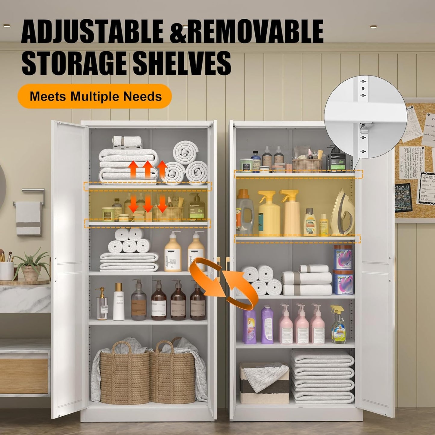 71" Tall Metal Storage Cabinet, Kitchen Pantry Storage Cabinets with Doors and 4 Shelves, White Pantry Cabinet, Utility Kitchen Cupboard, Large Steel Cabinets for Dining Room, Office, Living Room