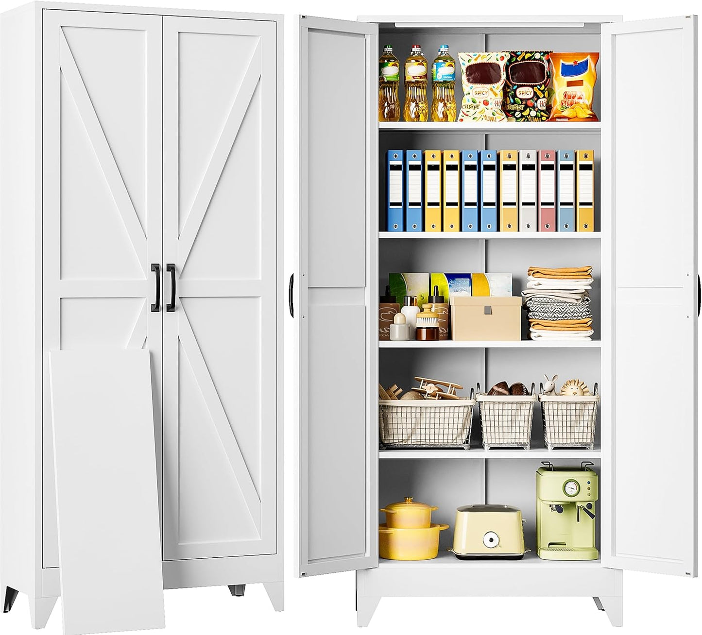 SISESOL White Metal Storage Cabinet,71" Tall Pantry Cabinet,Kitchen Pantry Storage Cabinets with 2 Doors and 6 Shelves,Wide Deep Food Cupboard for Home,Kitchen,Dining/Living Room