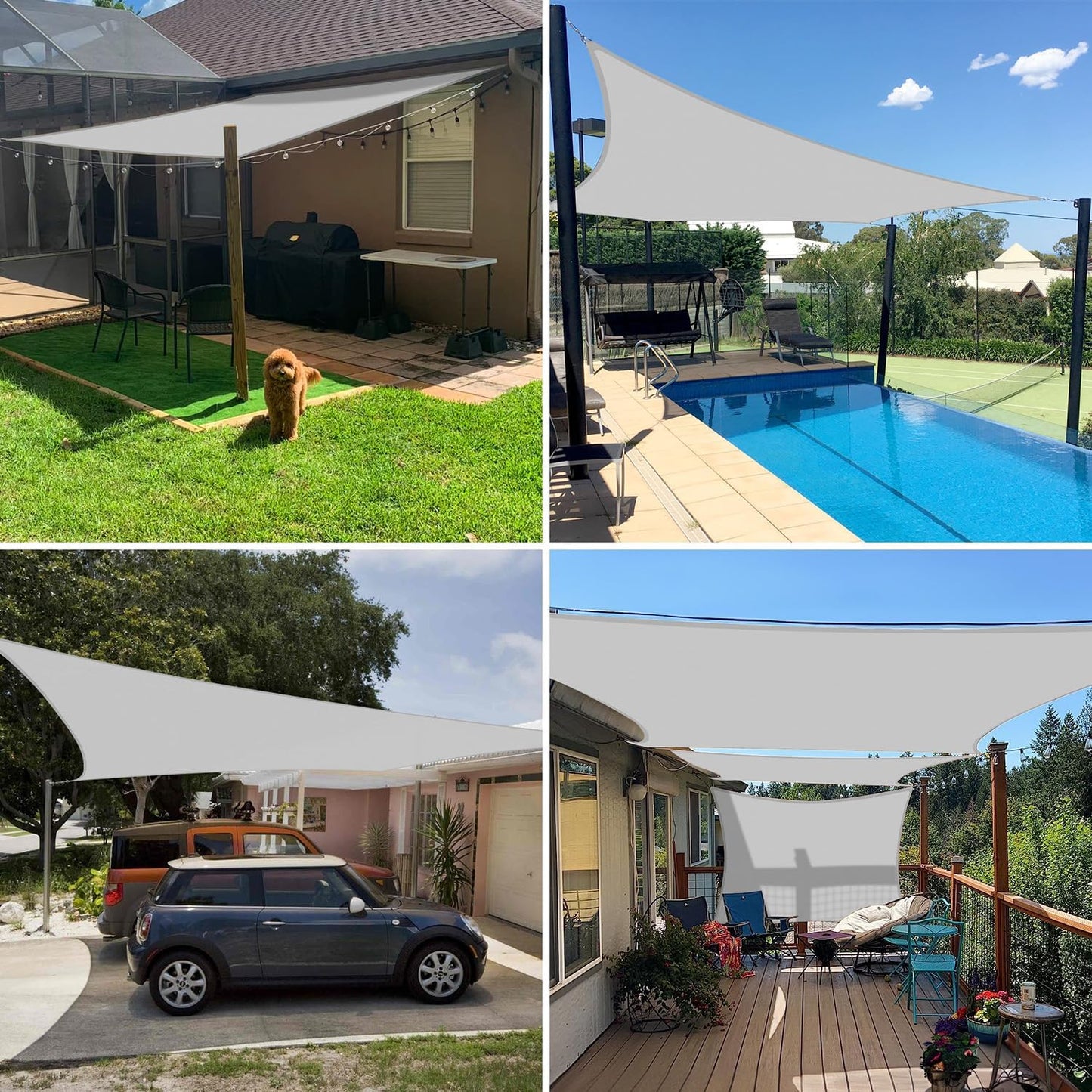 E&K Sunrise 16' x 16' Waterproof Sun Shade Sail Outdoor Rectangle Canopy Shade Cover UV Block for Pergola Patio Backyard Garden Deck (Light Gray)