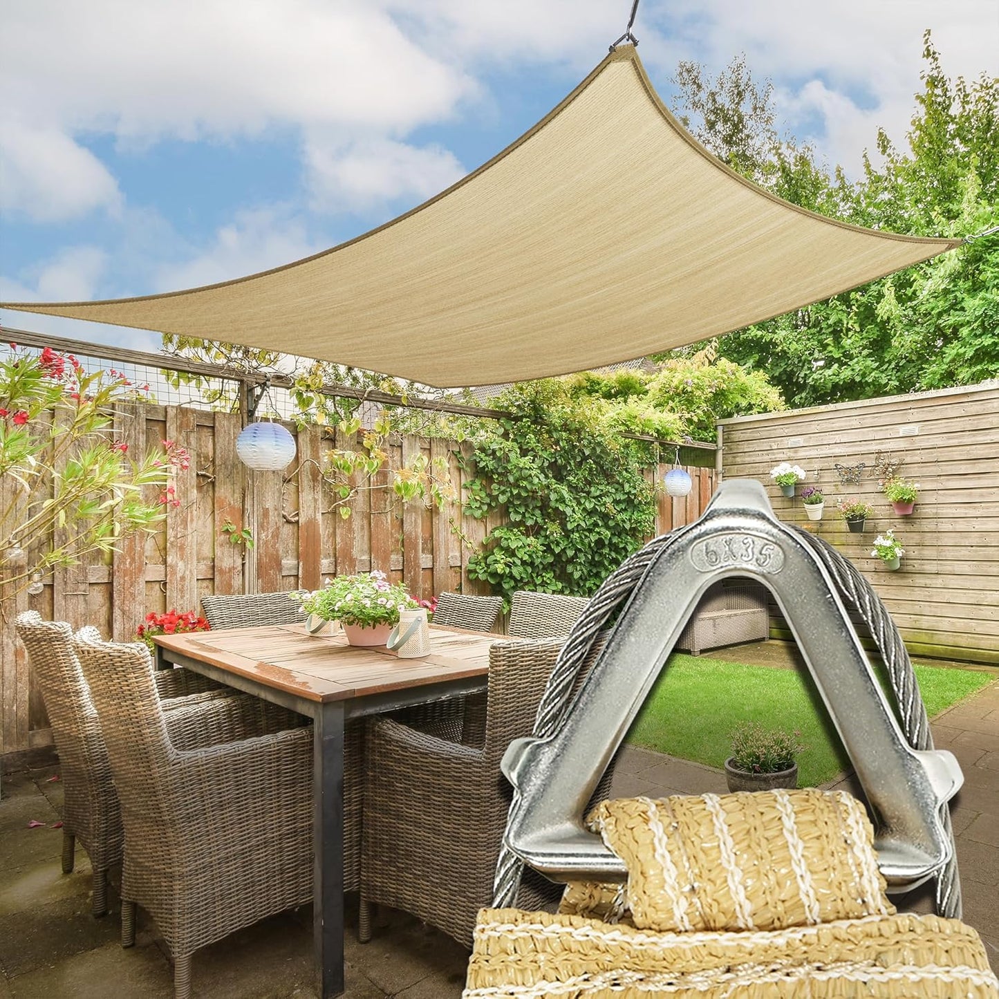 Royal Shade Heavy Duty 18' x 20' Beige Sun Shade Rectangle Pro Ring Shade Sail, 260 GSM Commercial Grade UPF50 Sunshade, Reinforced Corners & Edges - 5 Years Warranty (We Make Custom Size)