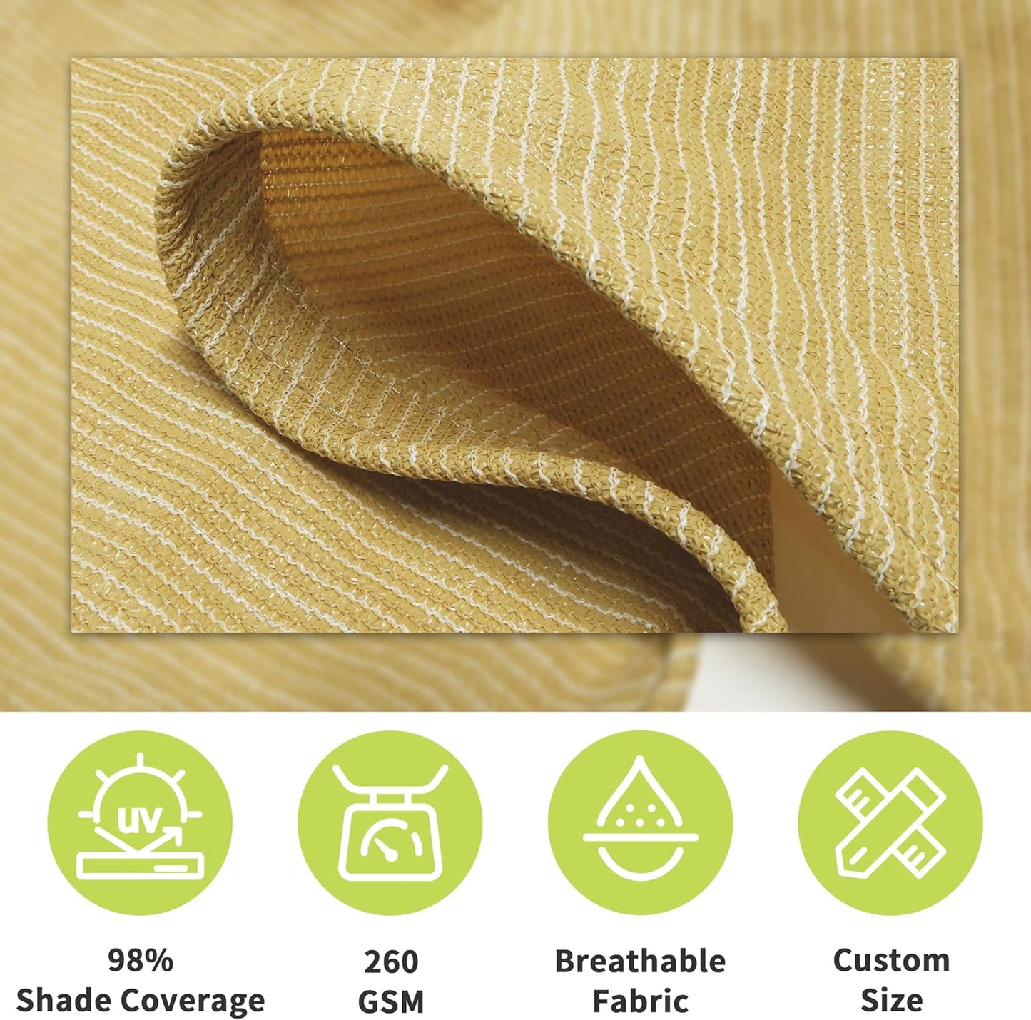 Royal Shade Heavy Duty 18' x 20' Beige Sun Shade Rectangle Pro Ring Shade Sail, 260 GSM Commercial Grade UPF50 Sunshade, Reinforced Corners & Edges - 5 Years Warranty (We Make Custom Size)